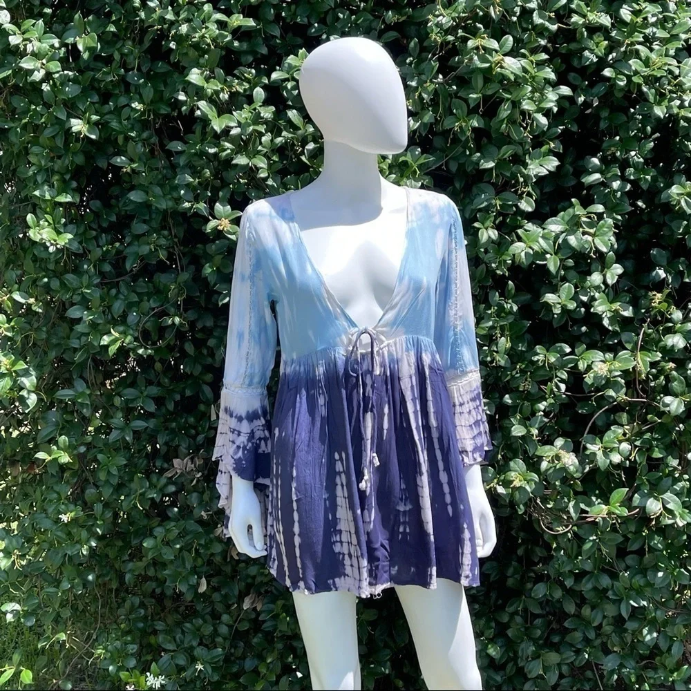 💋NWT BOHO Me Lace Inset Tie Dye Print Tunic Swimsuit Coverup
